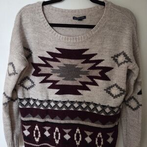American Eagle Outfitters Grey &Burgundy Aztec Sweater